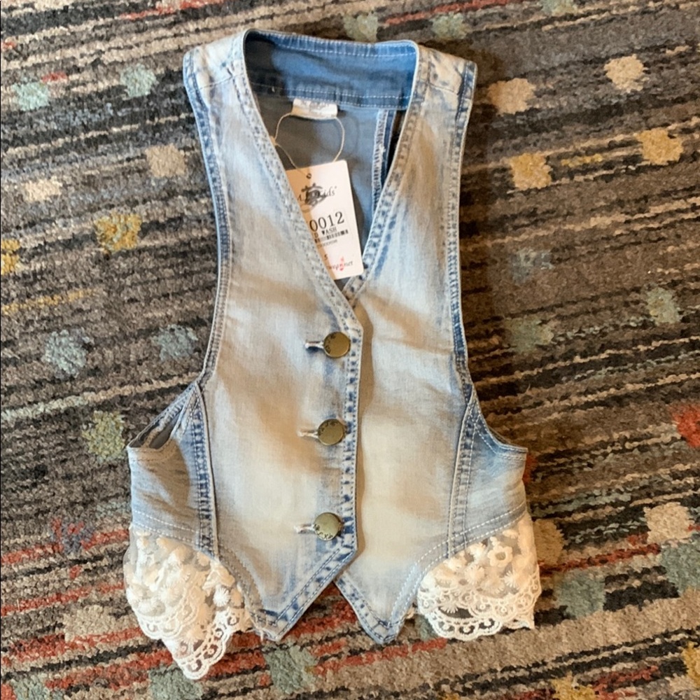 Denim Vest with Lace Trim